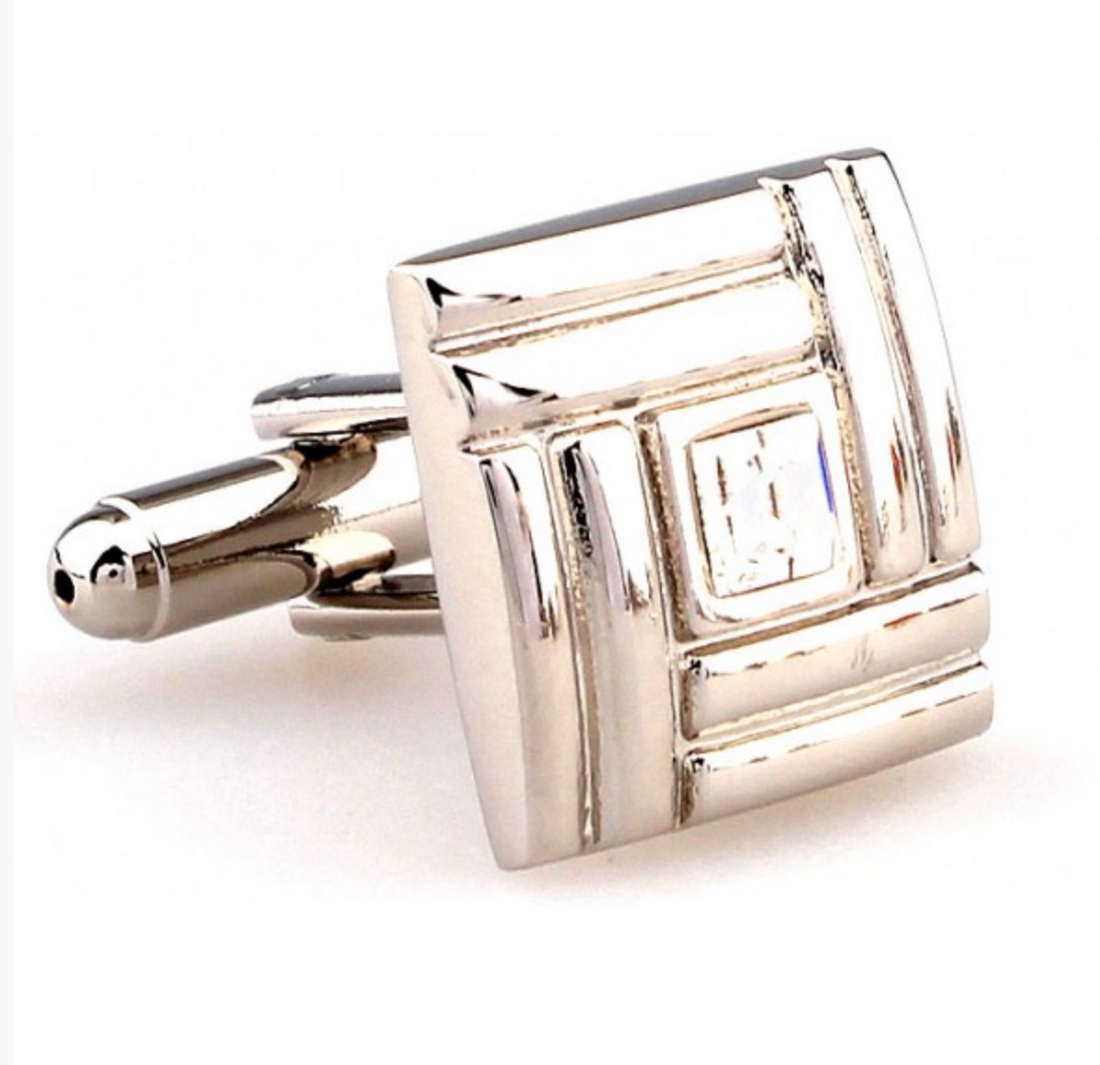 James Adelin Silver Geometric Crystal Square Cuff Links