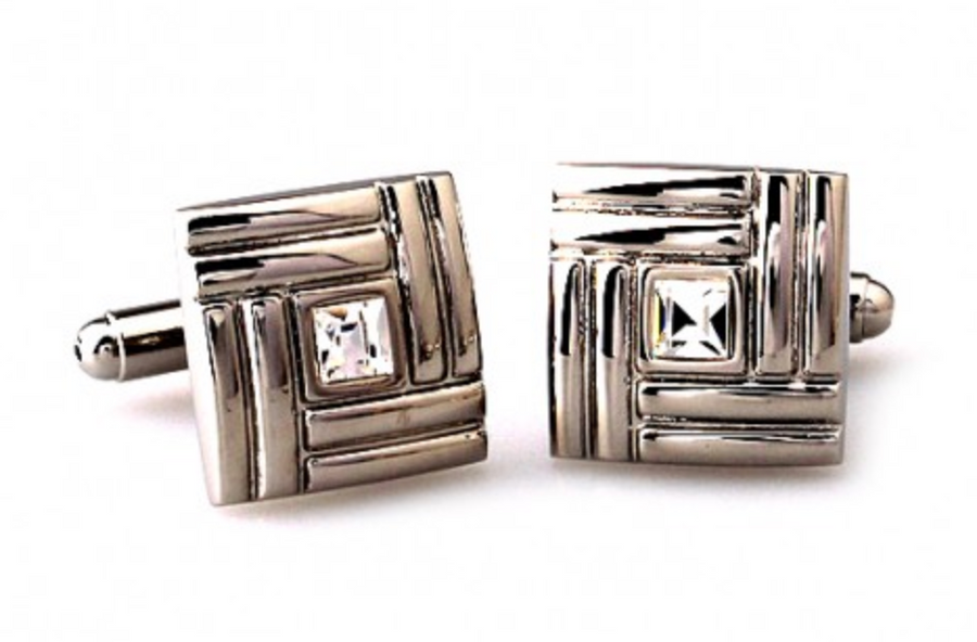 James Adelin Silver Geometric Crystal Square Cuff Links