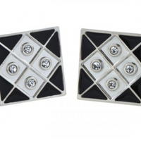 James Adelin Silver and Black Grid Crystal Square Cuff Links