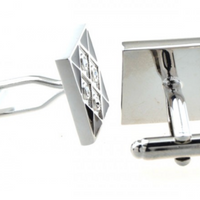 James Adelin Silver and Black Grid Crystal Square Cuff Links