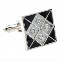 James Adelin Silver and Black Grid Crystal Square Cuff Links