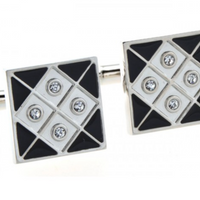 James Adelin Silver and Black Grid Crystal Square Cuff Links