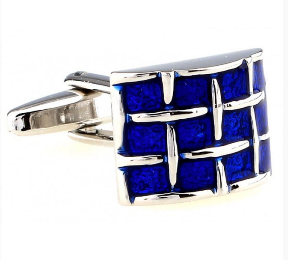 James Adelin Silver and Blue Curved Weave Cuff Links