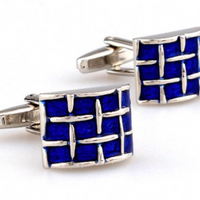 James Adelin Silver and Blue Curved Weave Cuff Links