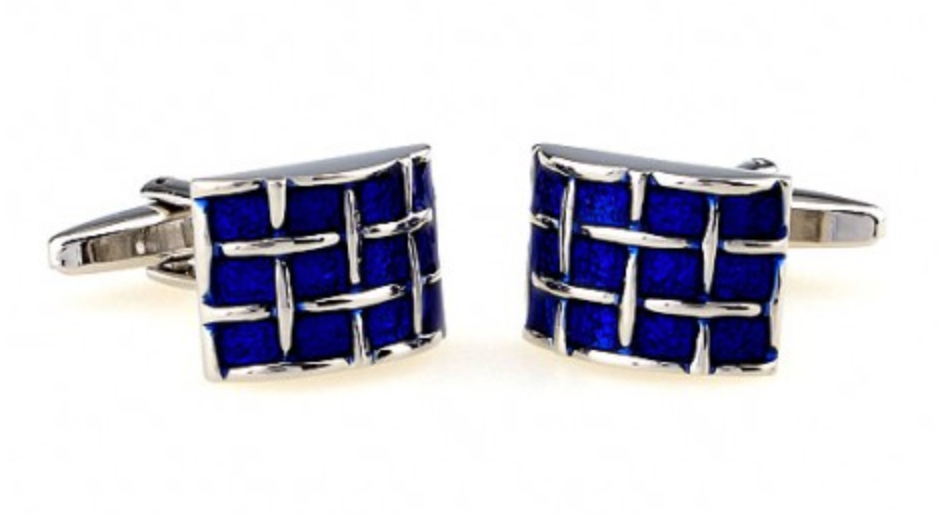 James Adelin Silver and Blue Curved Weave Cuff Links