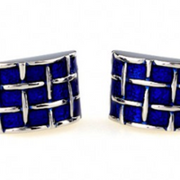 James Adelin Silver and Blue Curved Weave Cuff Links