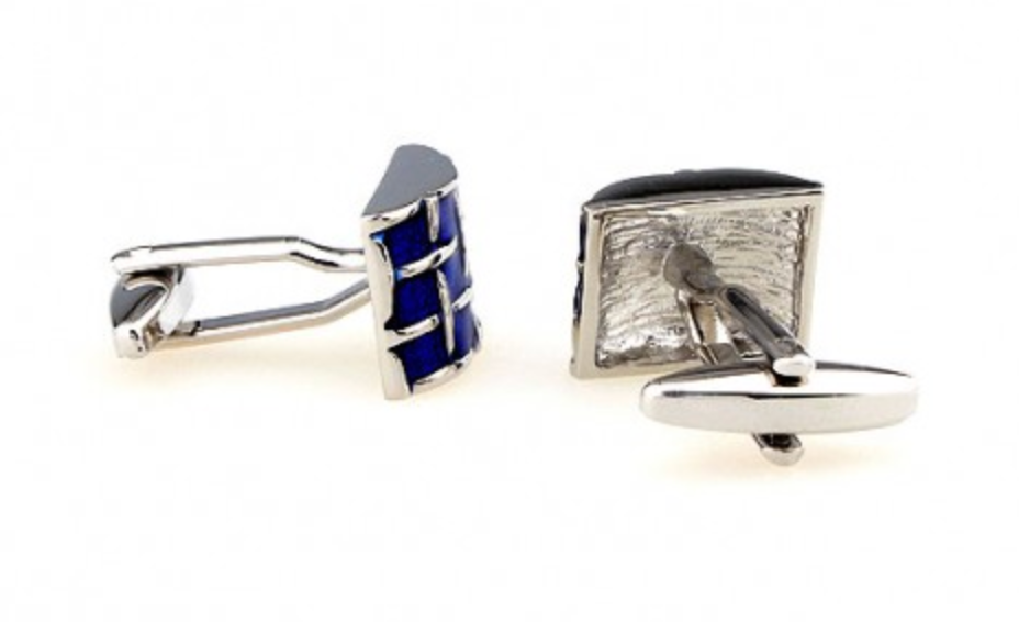 James Adelin Silver and Blue Curved Weave Cuff Links