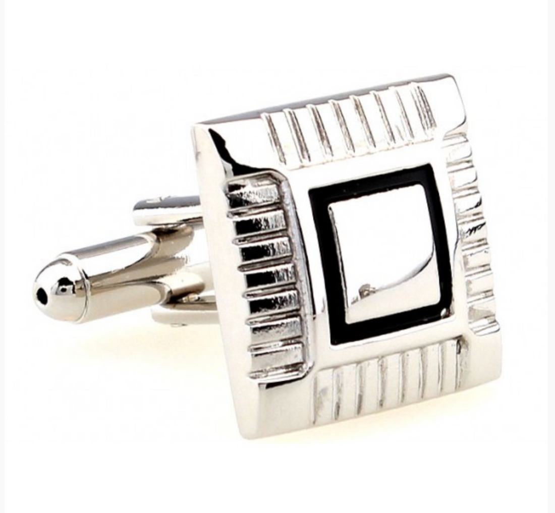 James Adelin Silver and Black Framed Square Cuff Links