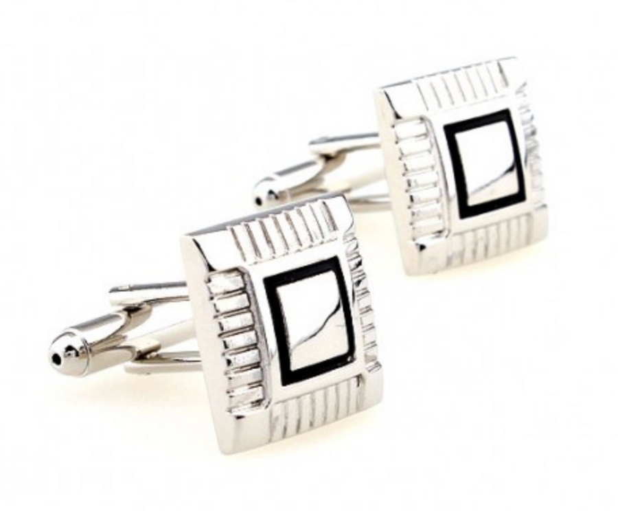 James Adelin Silver and Black Framed Square Cuff Links