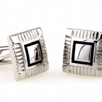 James Adelin Silver and Black Framed Square Cuff Links