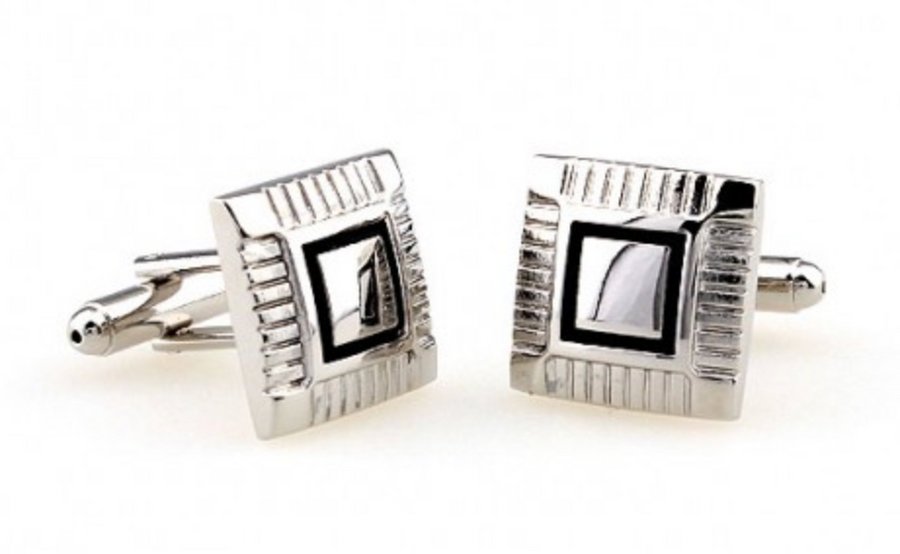 James Adelin Silver and Black Framed Square Cuff Links