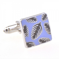 James Adelin Silver, Lilac and Black Palm Enamel Cuff Links