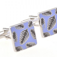 James Adelin Silver, Lilac and Black Palm Enamel Cuff Links