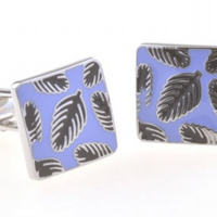 James Adelin Silver, Lilac and Black Palm Enamel Cuff Links