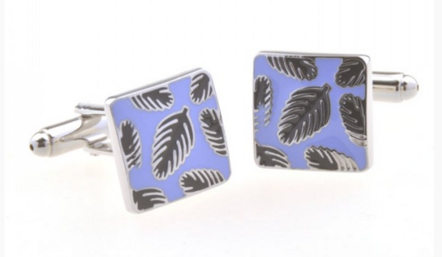 James Adelin Silver, Lilac and Black Palm Enamel Cuff Links