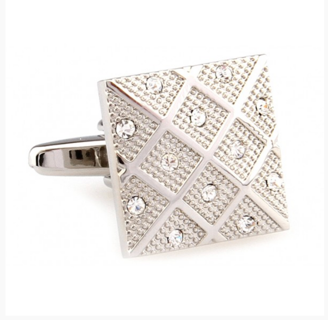 James Adelin Silver Crystal Square Grid Cuff Links