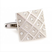 James Adelin Silver Crystal Square Grid Cuff Links