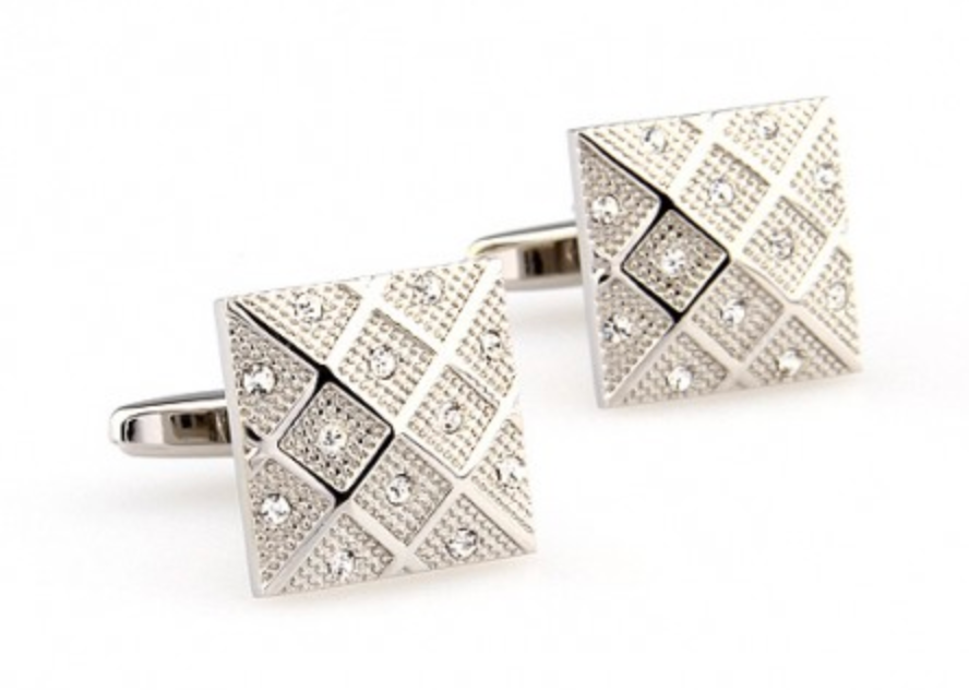 James Adelin Silver Crystal Square Grid Cuff Links