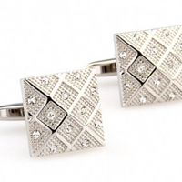 James Adelin Silver Crystal Square Grid Cuff Links