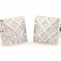 James Adelin Silver Crystal Square Grid Cuff Links