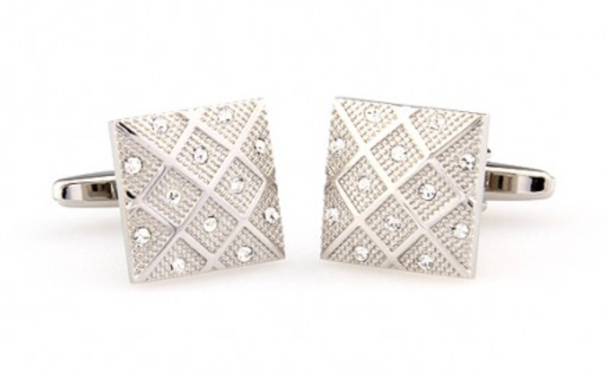 James Adelin Silver Crystal Square Grid Cuff Links