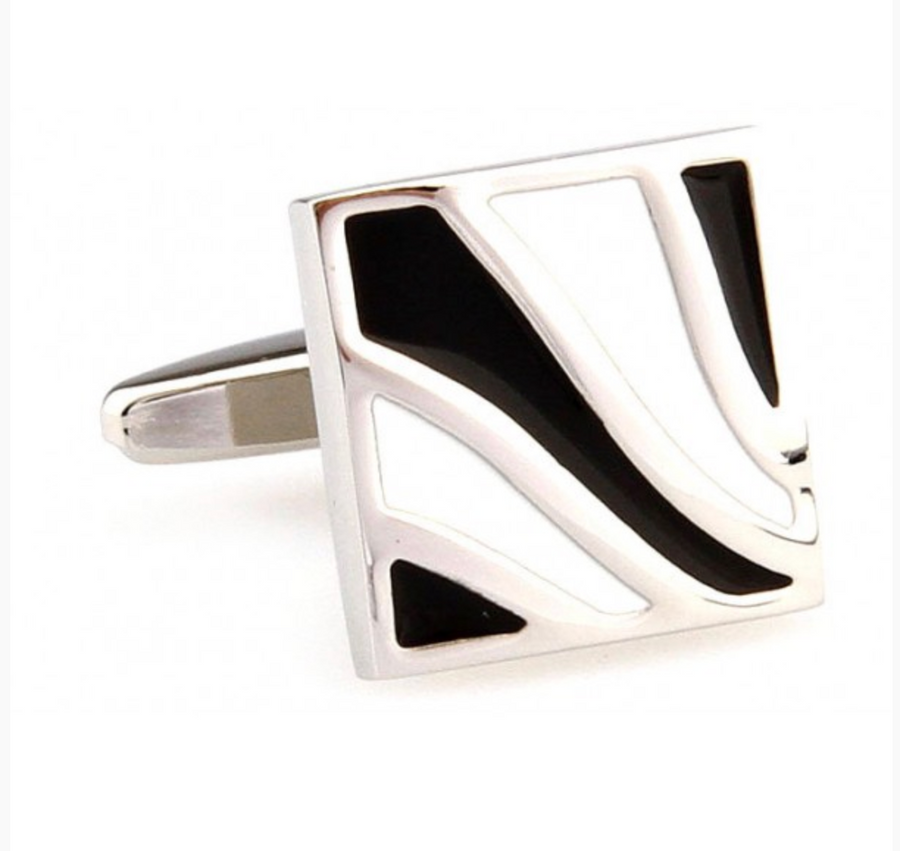 James Adelin Silver, Black and White Wave Enamel Cuff Links