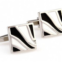 James Adelin Silver, Black and White Wave Enamel Cuff Links