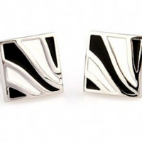 James Adelin Silver, Black and White Wave Enamel Cuff Links