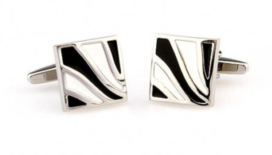 James Adelin Silver, Black and White Wave Enamel Cuff Links