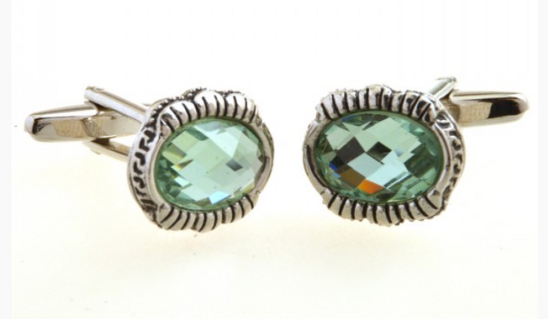 James Adelin Silver and Aqua Vintage Oval Cuff Links