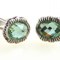 James Adelin Silver and Aqua Vintage Oval Cuff Links