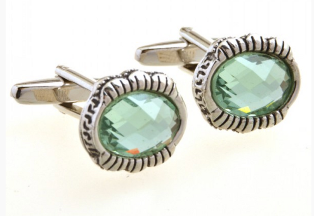 James Adelin Silver and Aqua Vintage Oval Cuff Links