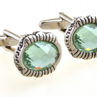 James Adelin Silver and Aqua Vintage Oval Cuff Links