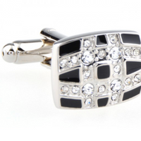 James Adelin Silver and Black Crystal Rectangle Cuff Links