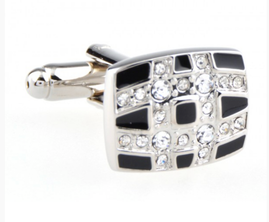 James Adelin Silver and Black Crystal Rectangle Cuff Links