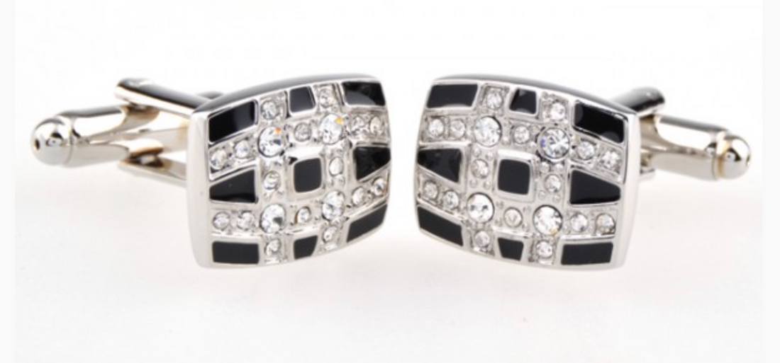 James Adelin Silver and Black Crystal Rectangle Cuff Links