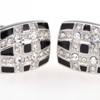 James Adelin Silver and Black Crystal Rectangle Cuff Links