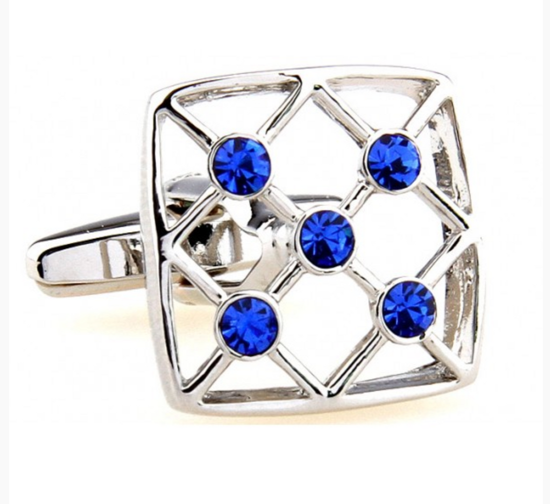 James Adelin Silver and Blue Crystal Hollow Square Cuff Links