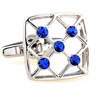 James Adelin Silver and Blue Crystal Hollow Square Cuff Links