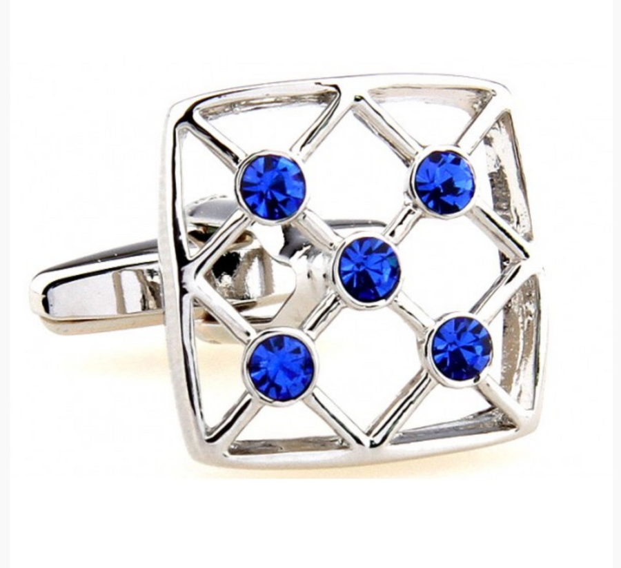 James Adelin Silver and Blue Crystal Hollow Square Cuff Links