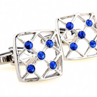 James Adelin Silver and Blue Crystal Hollow Square Cuff Links