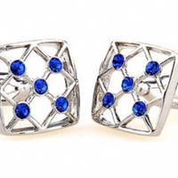 James Adelin Silver and Blue Crystal Hollow Square Cuff Links