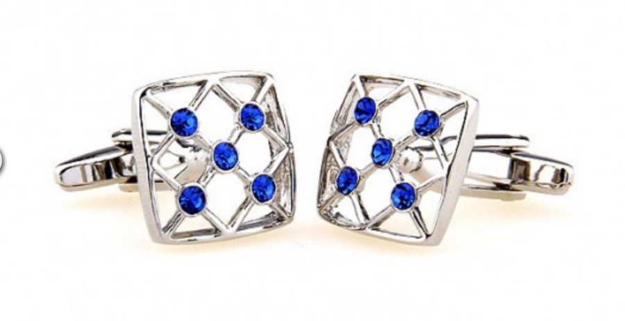 James Adelin Silver and Blue Crystal Hollow Square Cuff Links