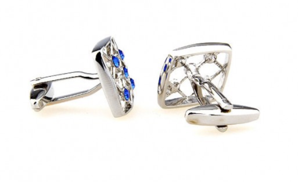 James Adelin Silver and Blue Crystal Hollow Square Cuff Links