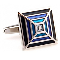 James Adelin Silver, Black and Blue Pyramid Cuff Links