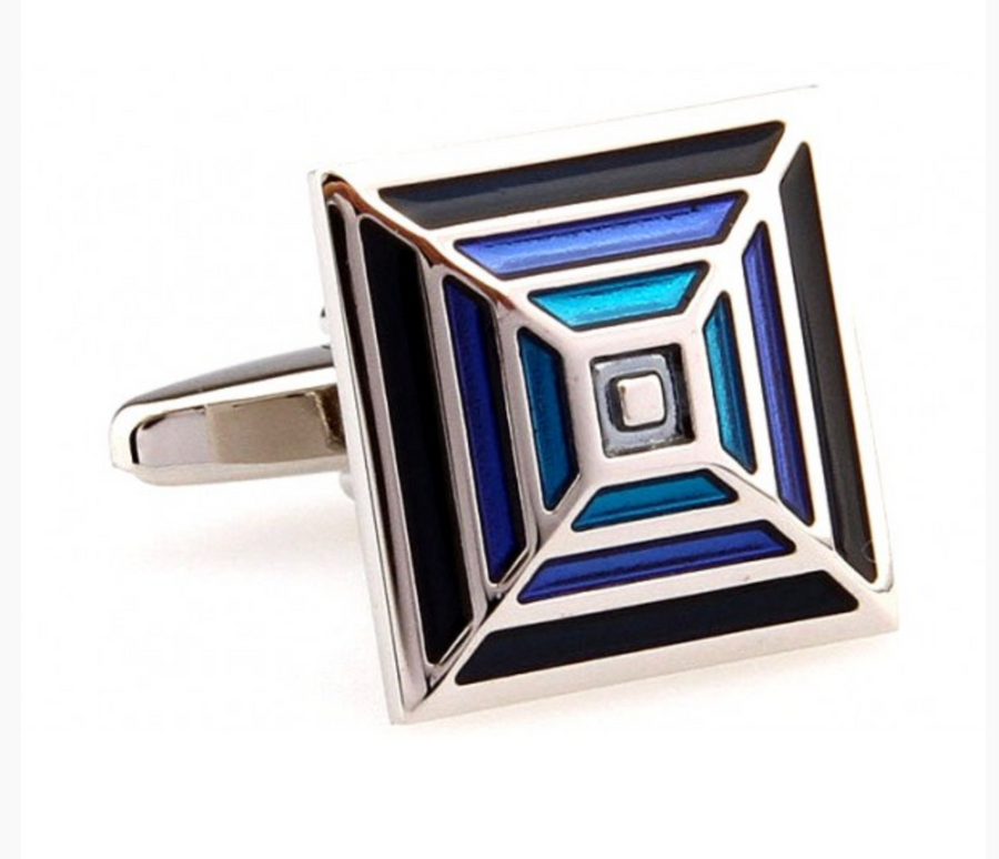 James Adelin Silver, Black and Blue Pyramid Cuff Links