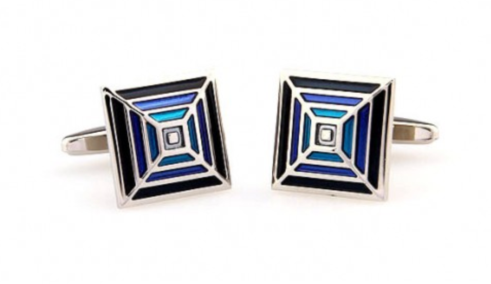 James Adelin Silver, Black and Blue Pyramid Cuff Links