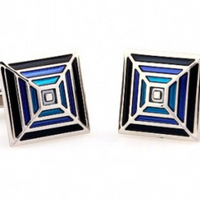 James Adelin Silver, Black and Blue Pyramid Cuff Links