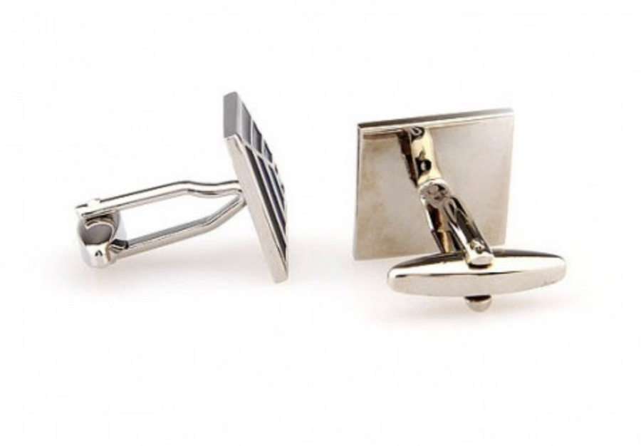 James Adelin Silver, Black and Blue Pyramid Cuff Links