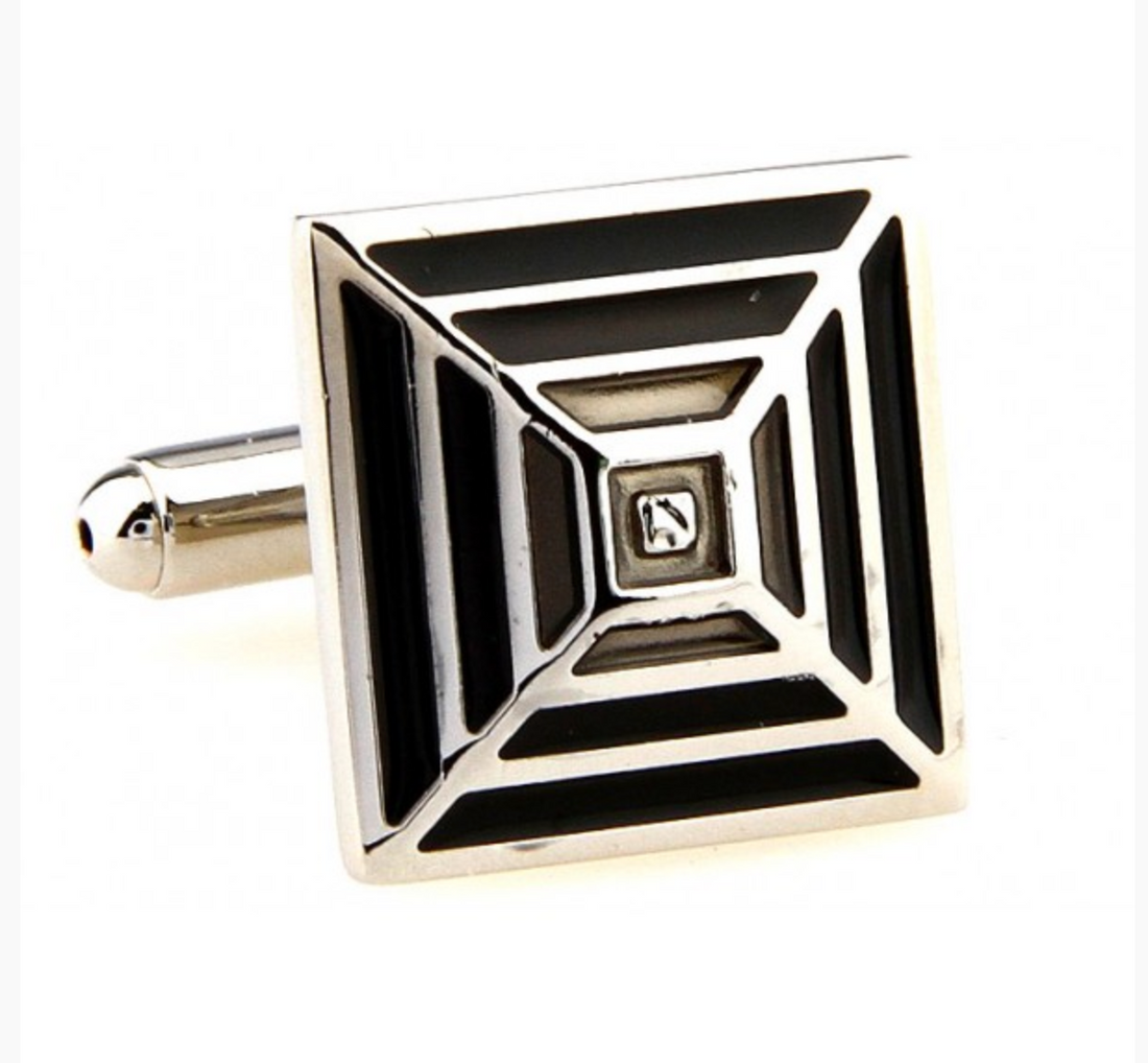 James Adelin Silver Black and Grey Pyramid Cuff Links